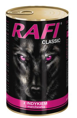Rafi konzerva pro psy 45%masa. 1250g, krůta, cena za ks